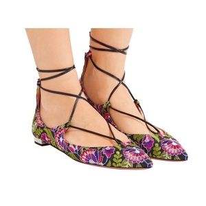 New Aquazzura Christy Flats Embroidered Floral